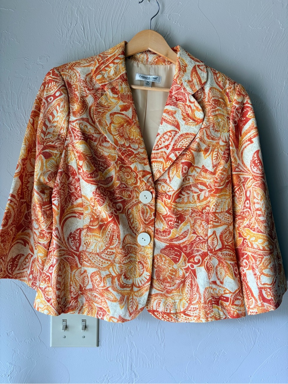 Coldwater Creek Women’s Orange Floral Paisley Jacket Boho Statement